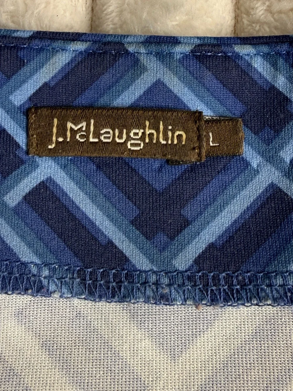 J. McLaughlin Kamala‎ Blue Catalina Cloth Geometric Ruched Dress L